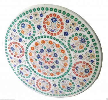 4'x4' White Marble Inlaid Dining Table Tops Marquetry Inlay Mosaic Gifts H957