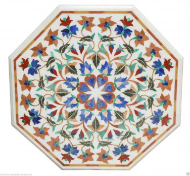 30" Marble Coffee Table Top Pietra Dura Lapis Lazuli Semi Precious Handmade Art