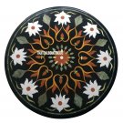 36" Black Marble Dining Coffee Table Top Floral Art Inlay Marquetry Home Decor