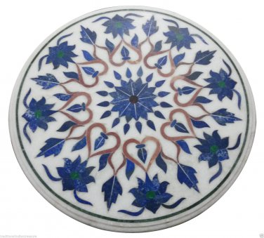 30" Marble Dining Table Top Rare Lapis Mosaic Floral Decorative Gift Arts H927A