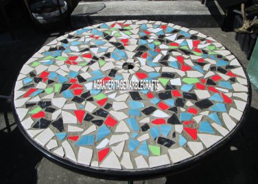 36" Multi Marble Round Dining Table Handmade Art Mosaic Inlay Living Room Decor