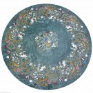 24" Green Marble Side Coffee Table Top Mosaic Gemstone Inlay Work Art Home Decor