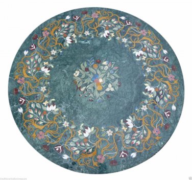 24" Green Marble Side Coffee Table Top Mosaic Gemstone Inlay Work Art Home Decor