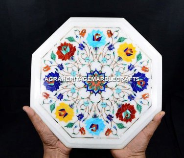 12" Marble Bedroom Table Top Multi Lapis Collectible Inlay Valentine Decor H5398