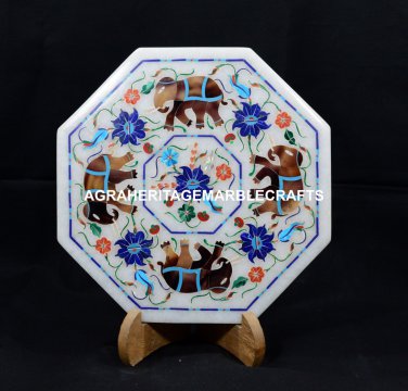 8" Marble Dish Plate/Tiles Elephant Art Mosaic Rare Inlay Kitchen Decor H5433