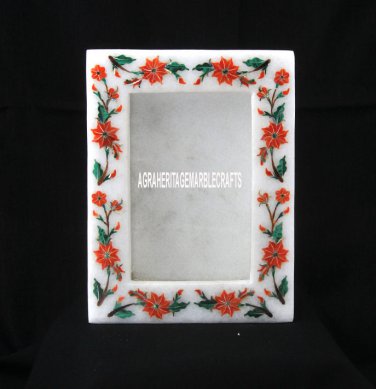 White Marble Mosaic Photo Frame Hakik Floral Marquetry Art Inlay Home Decor Gift