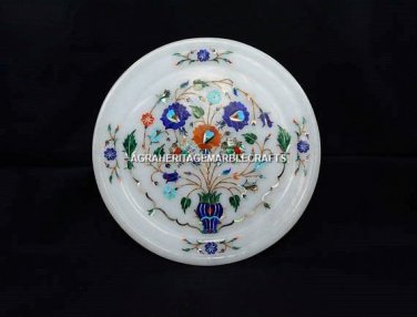 10" Marvelous Marble Designer Plate Lapis Malachite Inlay Kitchen Decor H5421B