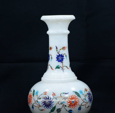 7" Multi Mosaic Marble Inlay Elegant Floral Vase Home Decor Valentine Gift H5574