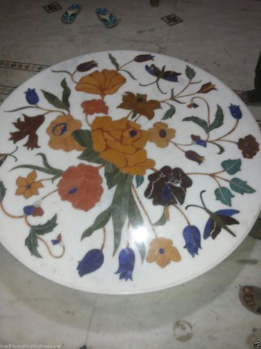 24" Marble Coffee Dining Table Top Floral Round Inlaid Orginal Home Decor Gifts