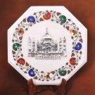 12" White Marble Taj Mahal Inlay Octagon Table Top Rare Gemstone Furniture Decor 12" White Marble Taj Mahal Inlay Octagon Table Top Rare Gemstone Furniture Decor