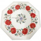 12" White Marble Coffee Center Table Top Rare Floral Mosaic Inlay Marquetry Art