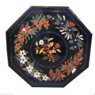 24" Black Marble Inlaid Birds Pietra Dura Rare Table Top Marquetry Handmade Art