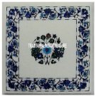 15"x15" White Square Marble Coffee Top Lapis Lazuli Table Inlay Floral Art Decor