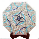 14" Marble Restaurant Table Top Turquoise Inlay Marquetry Work Garden Decorative