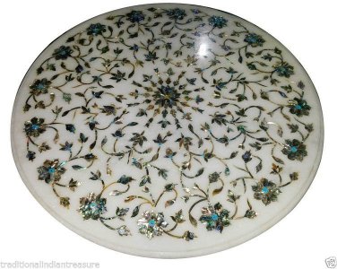 3'X3' Marble Side Coffee Table Top Rare Inlay Pauashell Gemstone Home Art Decor