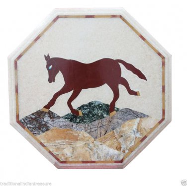 20" Marble Coffee Table Top Mosaic Decor Rare Horse Inlaid Marquetry Home Arts