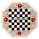 18'' White Marble Chess Floral Center Table Top Marquetry Arts Inlay Play Decor