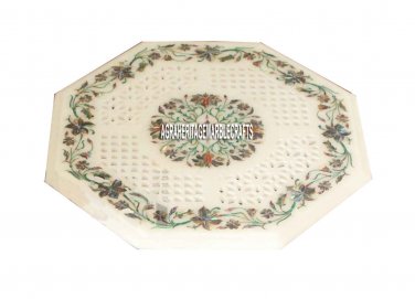 24'' White Marble Grill Top Coffee Table Marquetry Arts Inlay Work Kitchen Decor