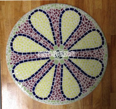 18''  White Marble Side Coffee Table Top Mosaic Precious Stone Art Kitchen Decor