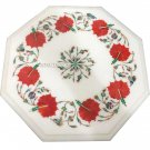 15" White Marble Coffee Table Top Rare Coral Gem Mosaic Work Art Inlay Art Decor 15" White Marble Coffee Table Top Rare Coral Gem Mosaic Work Art Inlay Art Decor