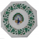 18" Marble Coffee Table Top Hand Inlaid Pietra Dura Peacock Home Decorative Arts