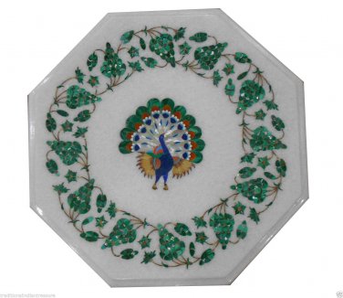 18" Marble Coffee Table Top Hand Inlaid Pietra Dura Peacock Home Decorative Arts