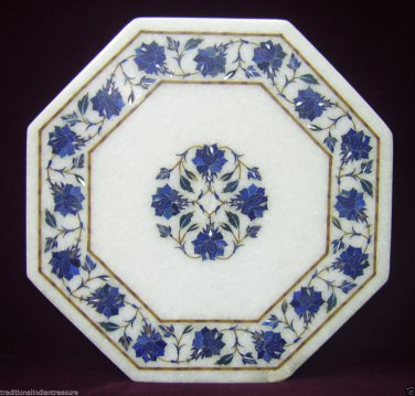 12" Marble Mosaic Center Table Top Real Lapis Lazuli Inlay Pietradure Home Decor
