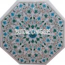 12'' White Marble Coffee Table Top Turquoise Inlay Gems Marquetry Furniture Arts