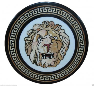 30" Marble Coffee Table Top Rare Gemstone Lion Face Mosaic Inlay Hallway Decor