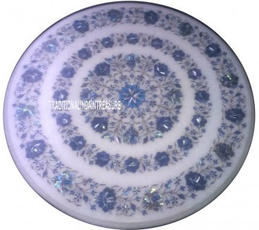 20" Marble Center Table Top Rare Lapis Inlaid Work Marquetry Mosaic Home Decor