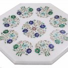 17" White Marble Coffee Table Top Turquoise Mosaic Inlay Art Garden Home Decor