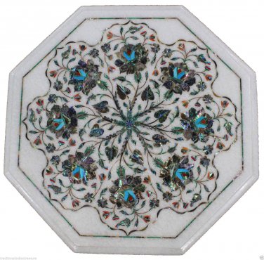 12" Marble Coffee Paua Shell Gemstone Side Table Top Marquetry Home Decorarive