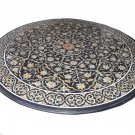 3'x3' Black Faux Marble Table Top Mother of Pearl Inlaid Outdoor Garden Decor