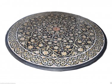 3'x3' Black Faux Marble Table Top Mother of Pearl Inlaid Outdoor Garden Decor