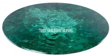 30" Green Marble Round Coffee Table Top Rare Marquetry Inlay Malachite Gems Art