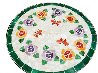 24" White Marble Side Coffee Table Top Floral Art Malachite Inlay Furniture Art