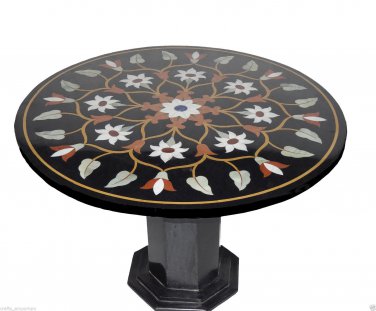 29" Marble Table Top Side Table Marquetry Inlay Corner Table With Stand Decor
