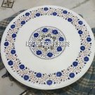 24" Round White Marble Coffee Table Top Lapis Marquetry Inlay Furniture Art Deco