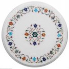 12" White Marble Center Table Top Marquetry Semi Precious Inlay Work Decorative