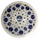 15" White Marble Round Side Table Top Real Lapis Gemstone Inlay Mosaic Art Decor