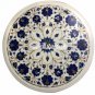 15" White Marble Round Side Table Top Real Lapis Gemstone Inlay Mosaic Art Decor