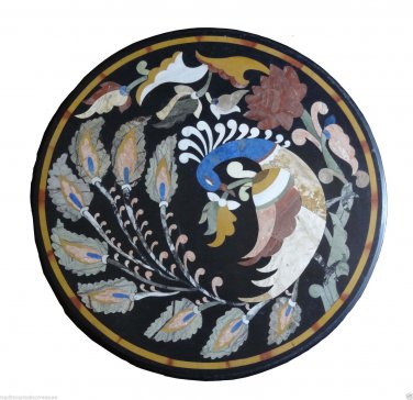 30" Black Marble Dining Table Top Handmade Peacock New Year Outdoor Decor Arts