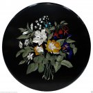 24" Black Marble Coffee Center Table Top Inlay Marquetry Floral Art Decor Gift