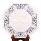 12" White Marble Coffee Table Top Turquoise Inlaid  Marquetry Floral Art  Decor