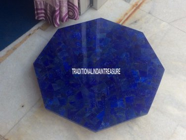 24" Marble Coffee Lapis Table Top With 18" Tall Stand Mosaic Gemstone Inlay Art