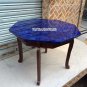 24" Marble Coffee Lapis Table Top With 18" Tall Stand Mosaic Gemstone Inlay Art