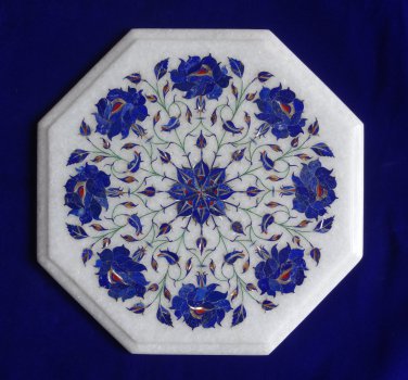 12" Mosaic Side Table Inlay Marble Table Top Lapis Floral Art Decor Furniture