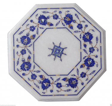 1'x1' Marble End Coffee Table Top Rare Lapis Inlay Mosaic Marquetry Decor H953
