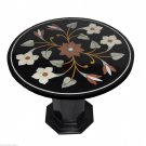 23.5" Black Round Marble Top Side Table Gifts Home Decor With Stand Hallway Art