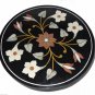 23.5" Black Round Marble Top Side Table Gifts Home Decor With Stand Hallway Art